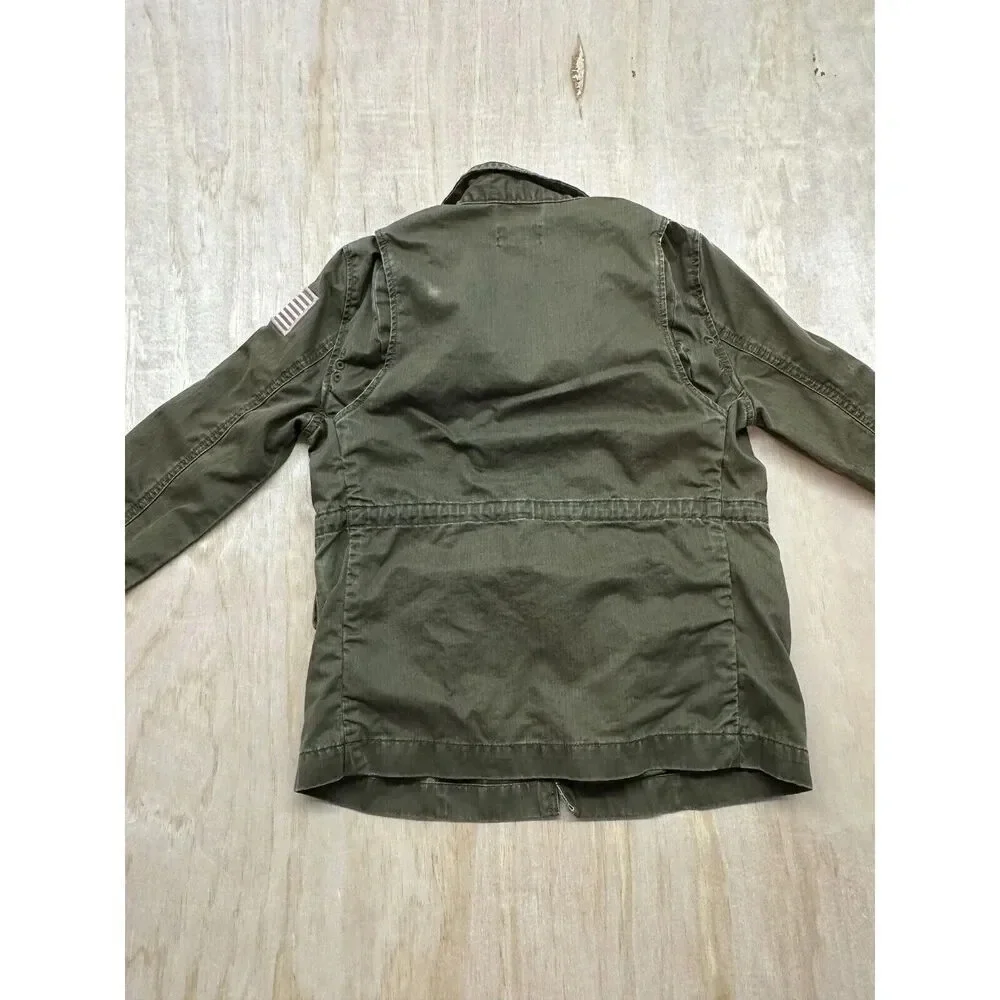 Polo Ralph Lauren Green Military Jacket Coat USA Flag Patch Child Size S 6‎